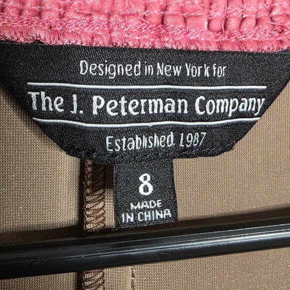 J. Peterman Brown Velvet Babydoll Dress Pink Ruffle Trim, sz 8 - Picture 5 of 5